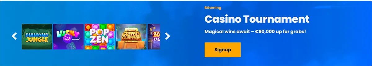 Casino tournament banner promoting a slot competition with prizes up to €90,000